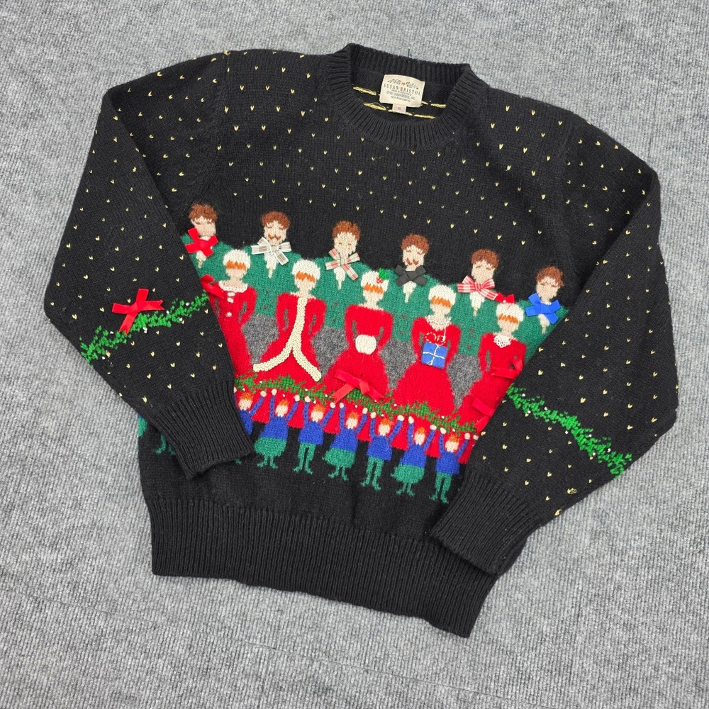 Vintage 1991 Susan Bristol Hand Embroidered Christmas Carolers Sweater Small